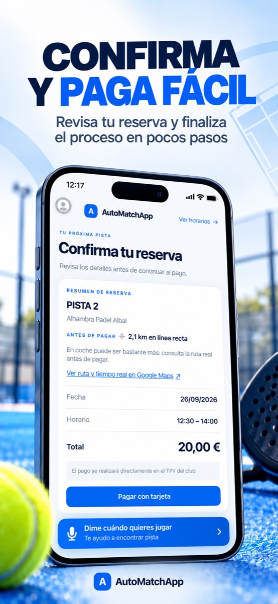 Confirmación de reserva y navegación hasta el club
