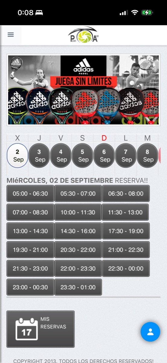 Selección de día y hora para reservar