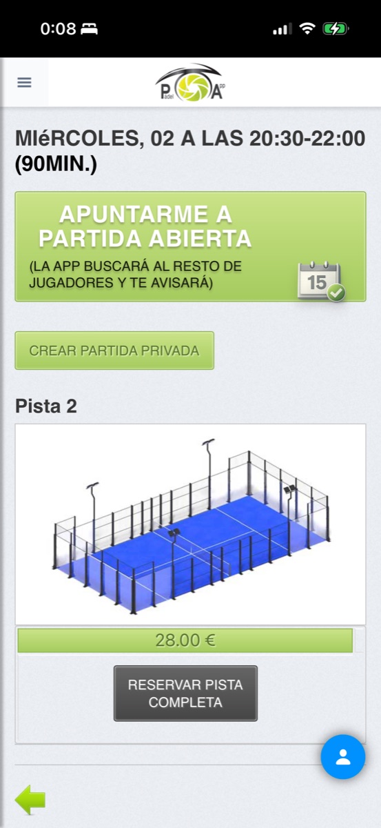 Selección de pista para reservar